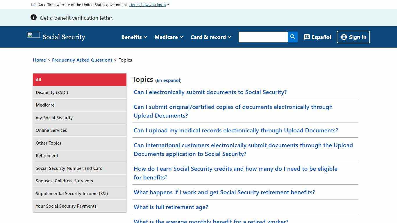 Topics Frequently Asked Questions SSA
