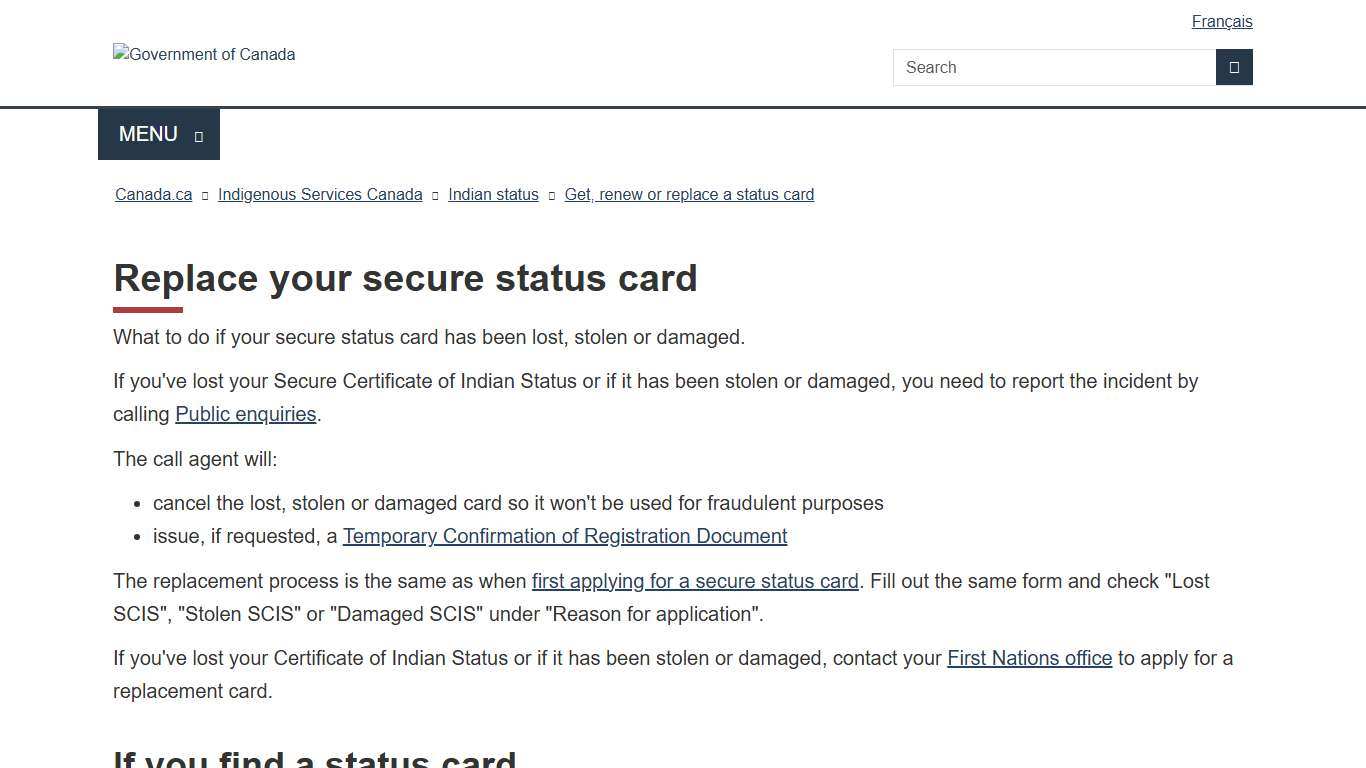 Replace your secure status card